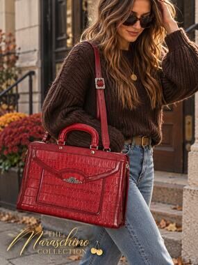 Vintage Marc Chantal Oxblood Red Croc Leather Briefcase Dark Academia 90s Y2K